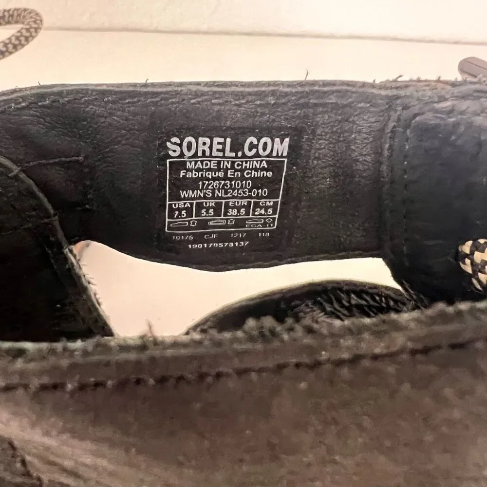 Sorel Black Leather Cutout Detail Lace Up Wedge‎ Sandals Women’s 7.5